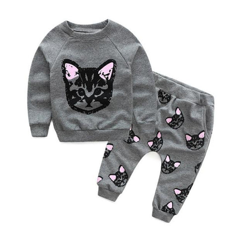 2pcs Cute Kids Outfits Clothes Cats Printed